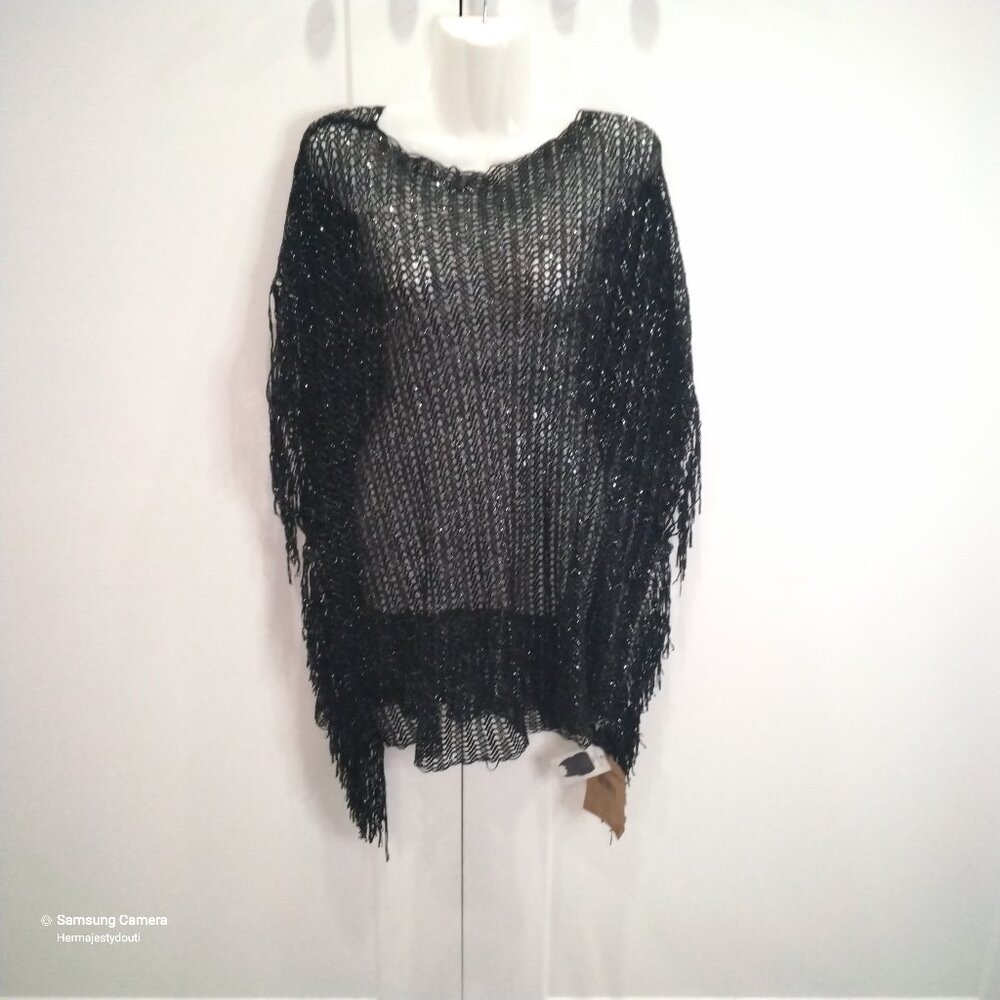 Marbella & Ashford Black Fring Beach Coverup Silver Tinsel Foil Thread NWT OS